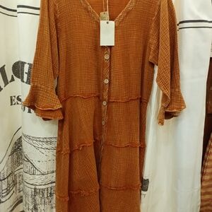 Easel‎ Rust Long Sleeve Button Dress